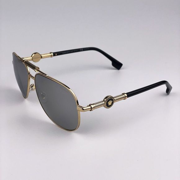 Versace VE2236 1002Z3 BRAND NEW Sunglasses Gold Silver Mirrored Polarized Unisex main image 4